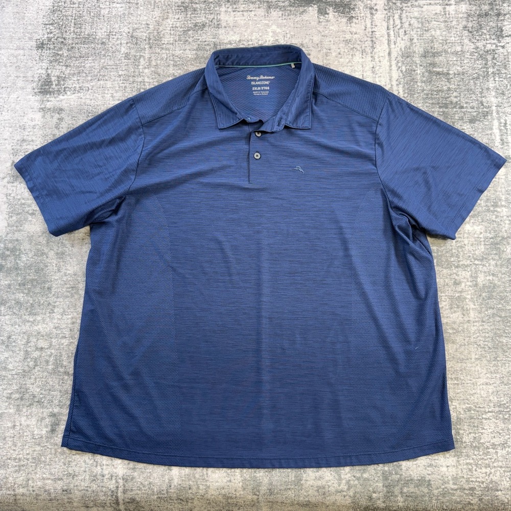 Tommy Bahama Polo Shirt Mens 2XLB Navy Blue Palm Coast Island Zone Performance